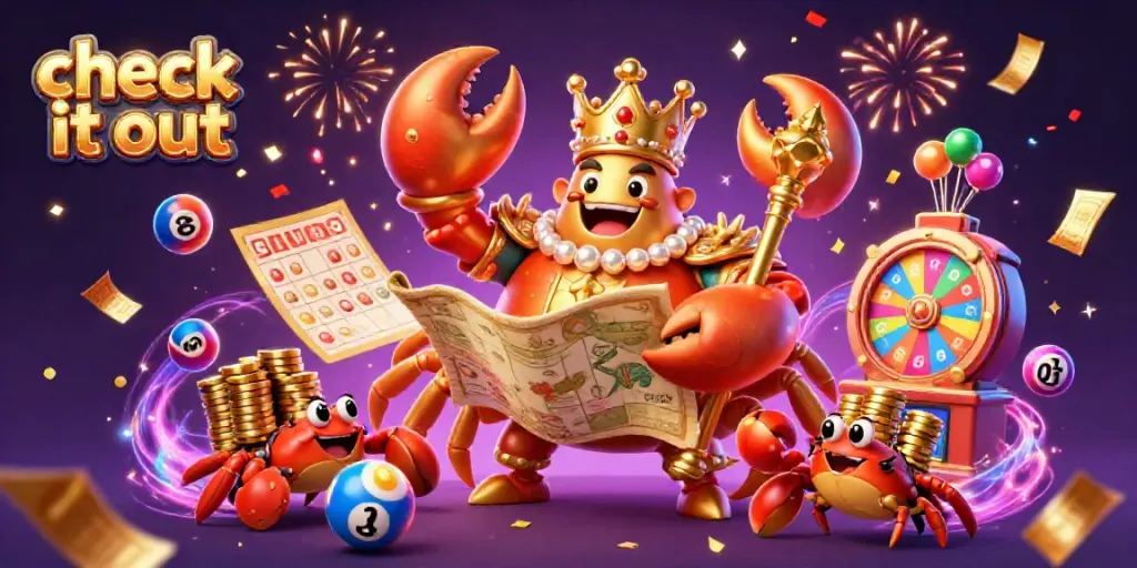 Engaging visual with a golden crab emperor and lottery elements, inviting users to check it out!