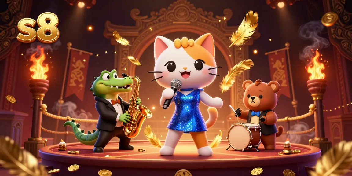 Engage with exciting games at s8, featuring fun characters in a lively casino scene.